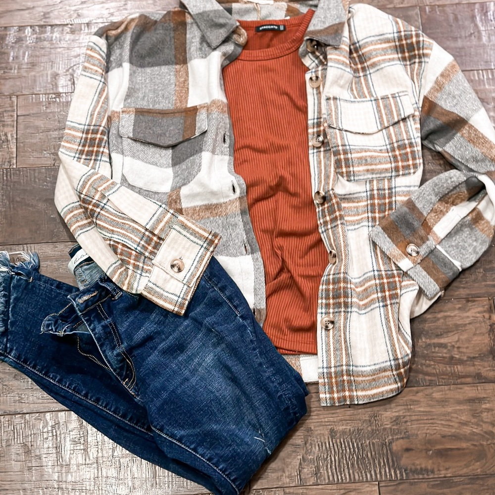 Boutique Gray flannel shacket